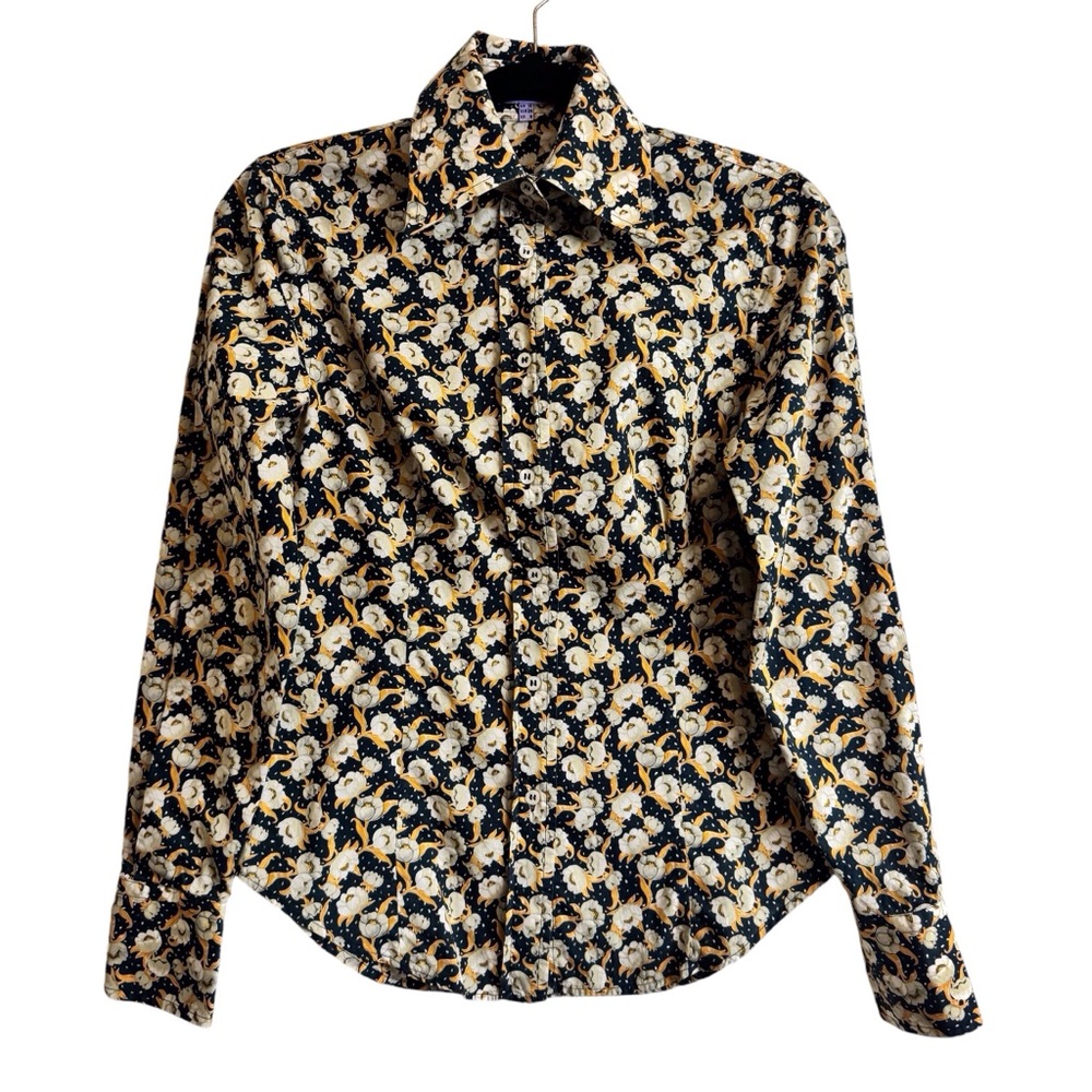 Liberty Fabric Size small Cotton Button Up Long Sleeve Floral Print Shirt Top